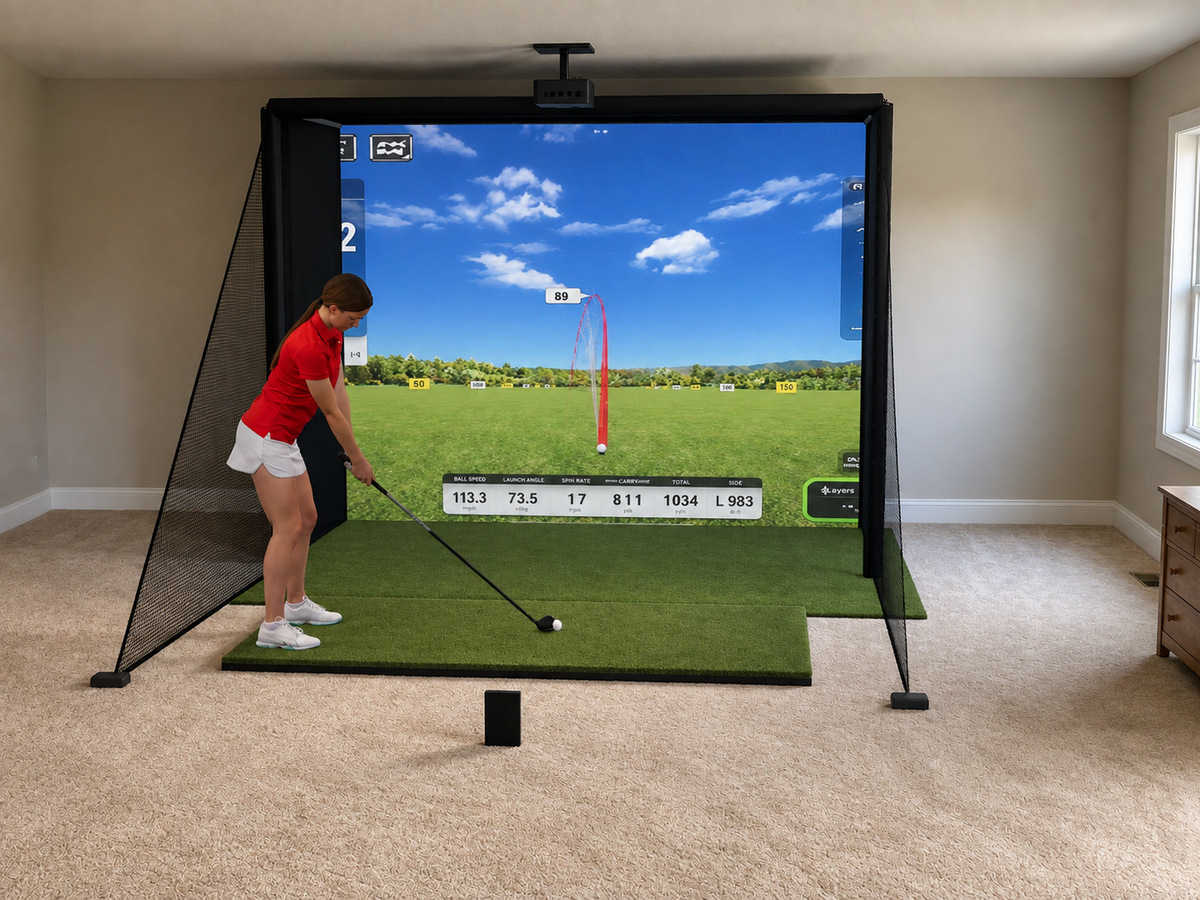 All-In-One Golf Simulator with Swing Caddie SC4 PRO (3D render)