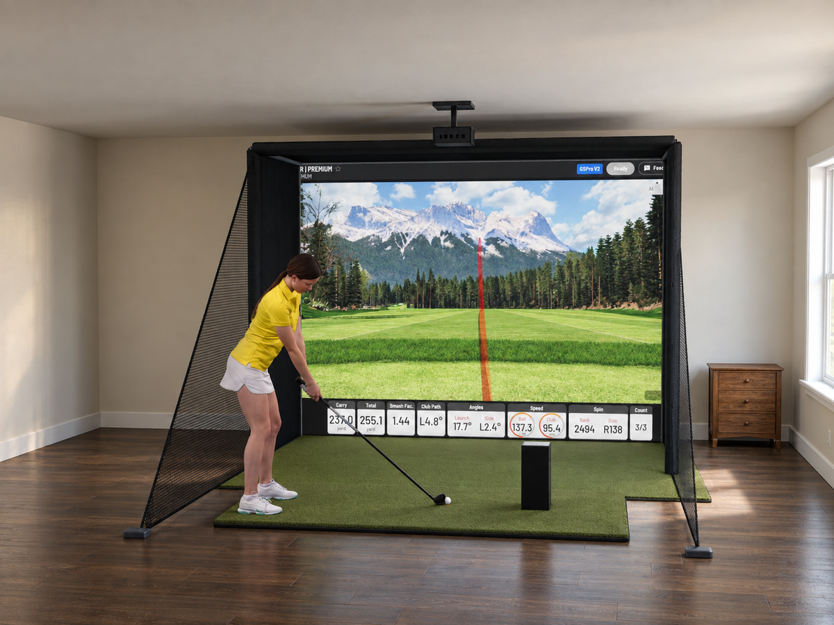 All-In-One Golf Simulator with Uneekor EYE MINI (3D render)