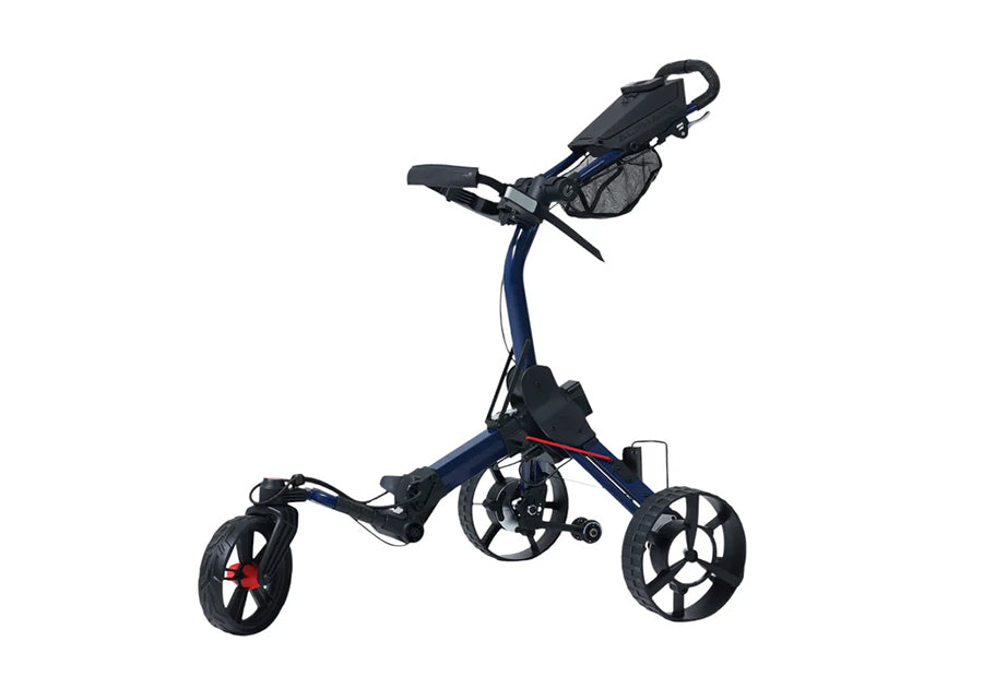 Alphard Cybercart remote electric golf caddy in blue and red