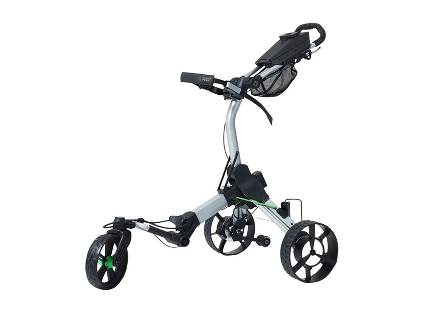 Alphard Cybercart remote electric golf caddy in silver and green