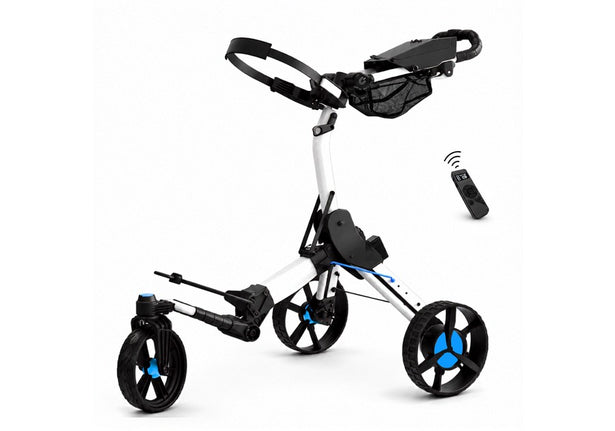 Alphard Cybercart remote electric golf caddy in white and blue