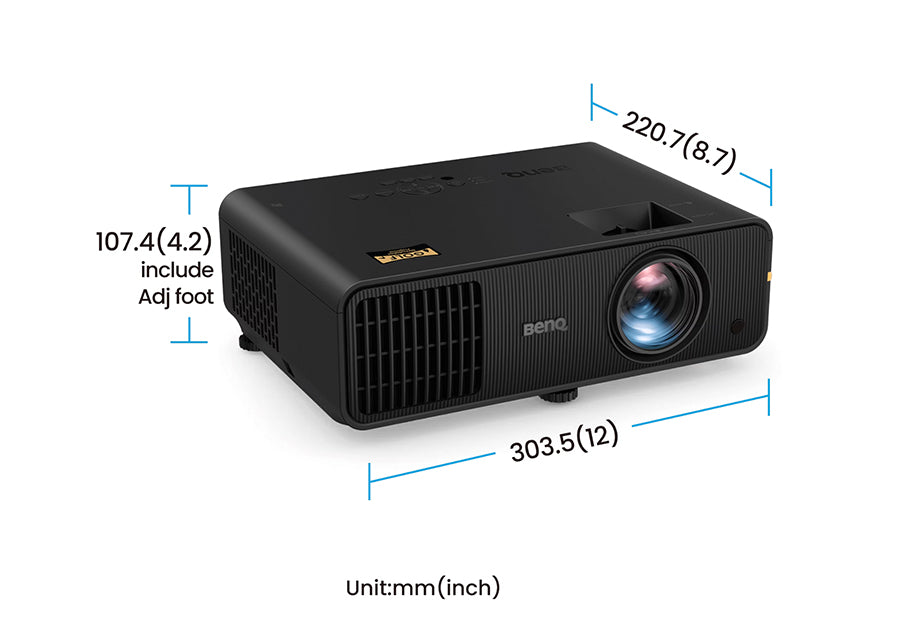 BenQ AW30ST 3200-Lumen LED WXGA Short Throw Golf Simulator Projector - Dimensions