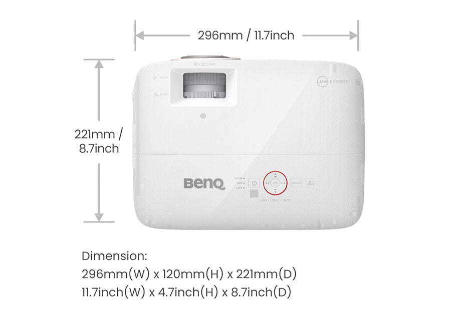 BenQ TH671ST 3000-Lumen 1080p Short Throw Golf Simulator Projector - Top View