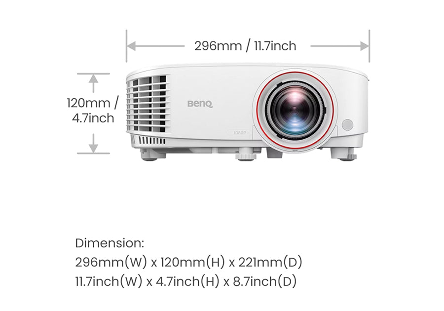 BenQ TH671ST 3000-Lumen 1080p Short Throw Golf Simulator Projector - Dimensions