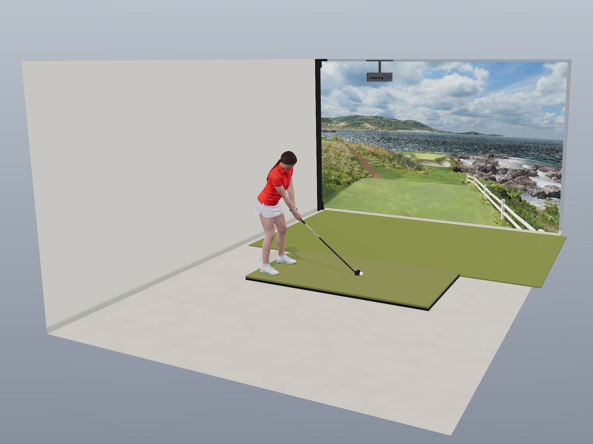 Built-In All-In-One Golf Simulator, bring your own launch monitor (3D render)