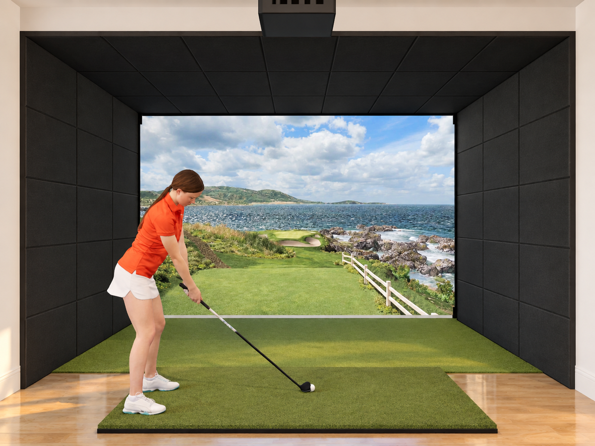 Built-In All-In-One Golf Simulator, bring your own launch monitor (3D render)
