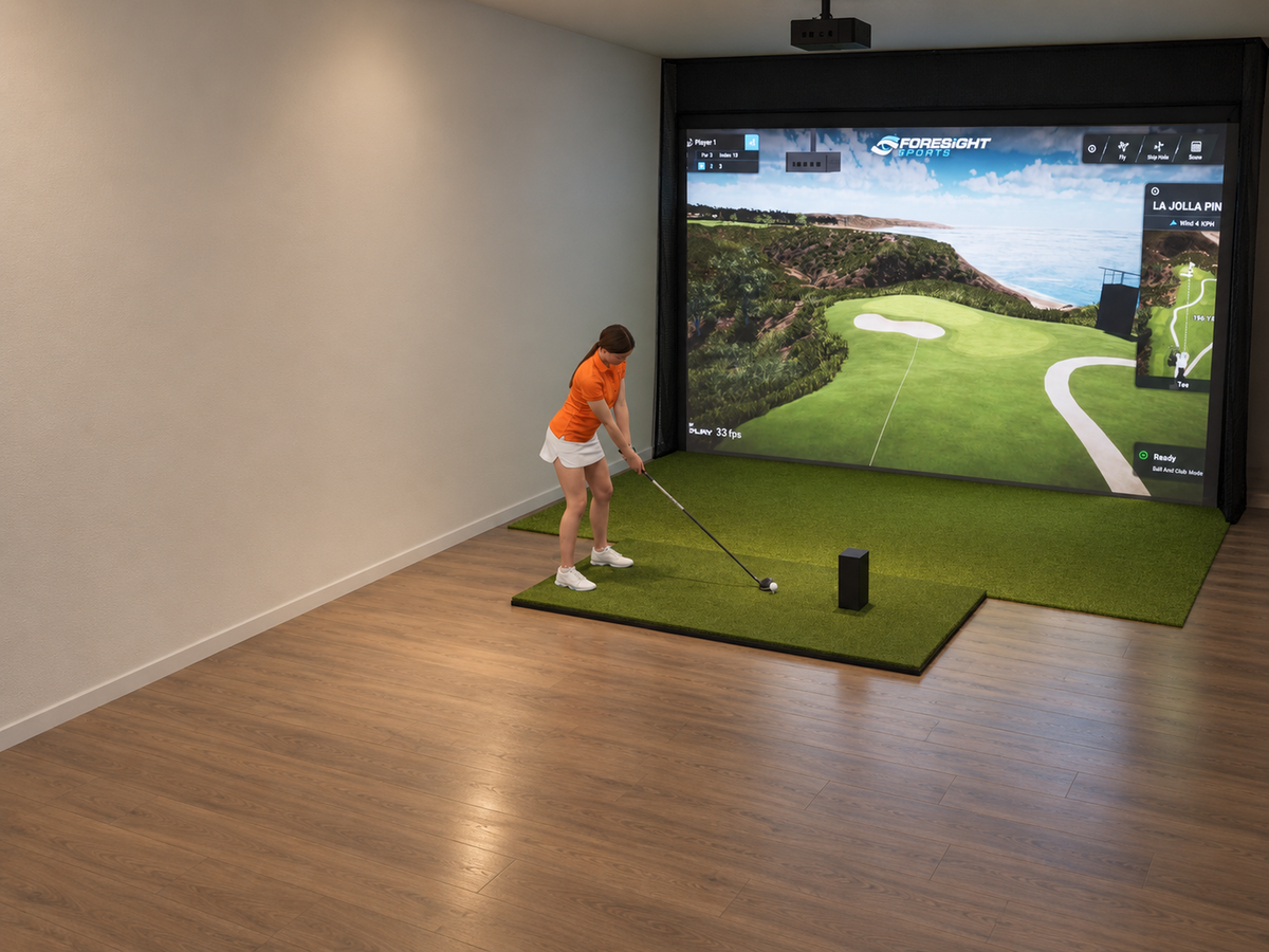Built-In All-In-One Golf Simulator with Bushnell LPi Circle B Edition (3D render)