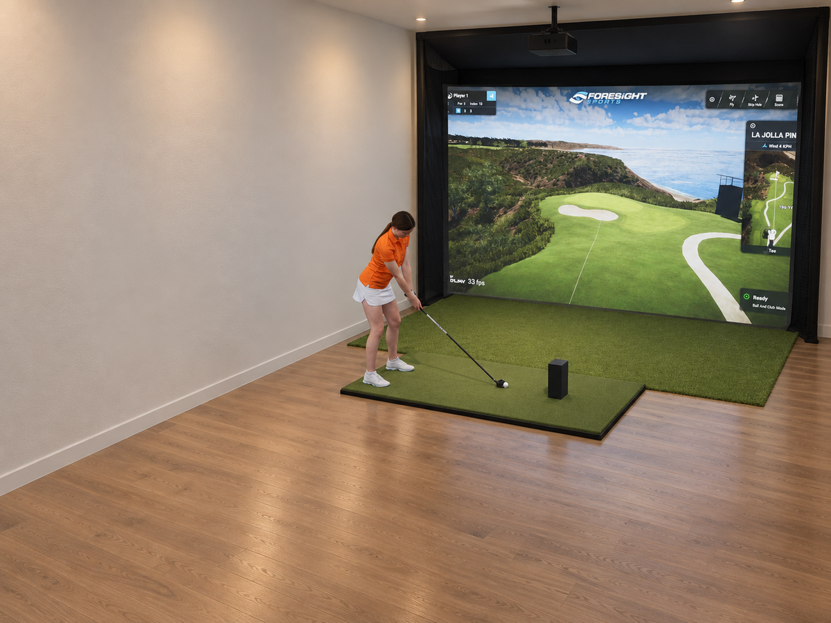 Built-In All-In-One Golf Simulator with Bushnell Launch Pro Circle B Edition (3D render)