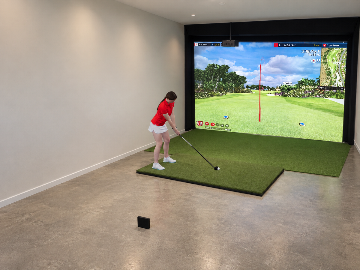 Built-In All-In-One Golf Simulator with FlightScope Mevo Gen2 (3D render)