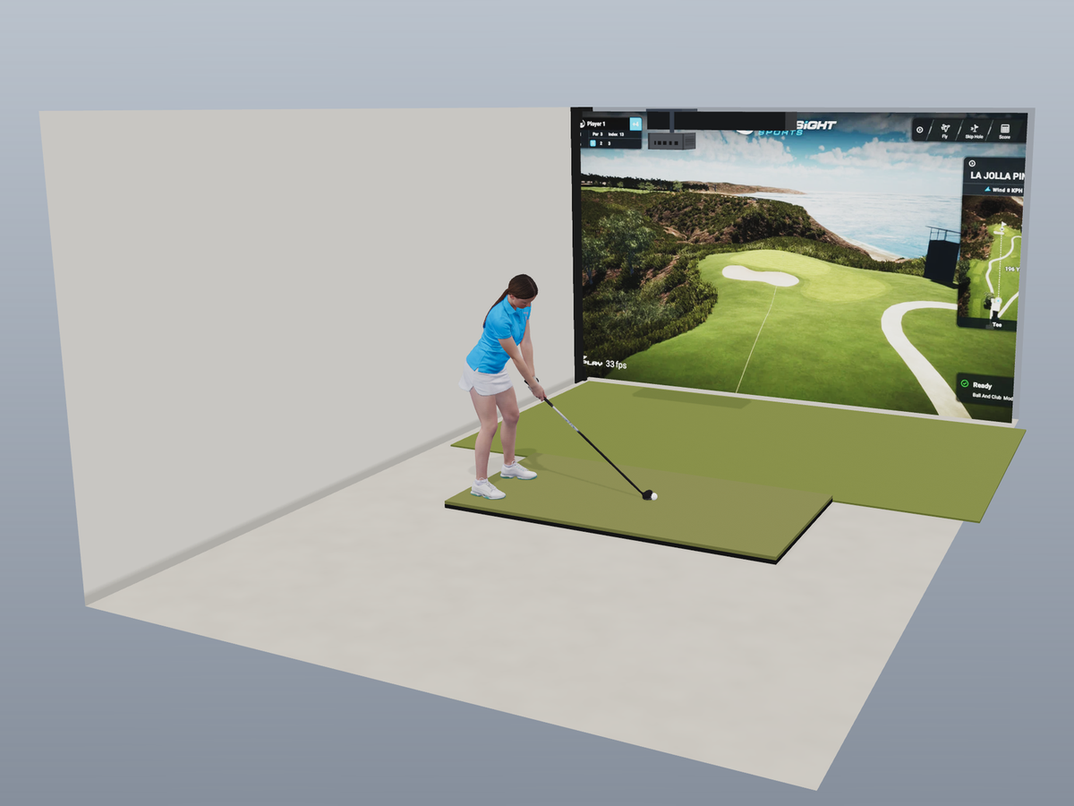 Built-In All-In-One Golf Simulator with Foresight Sports Falcon (3D render)
