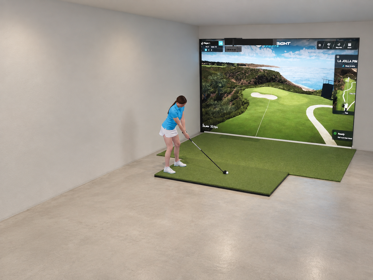 Built-In All-In-One Golf Simulator with Foresight Sports Falcon (3D render)