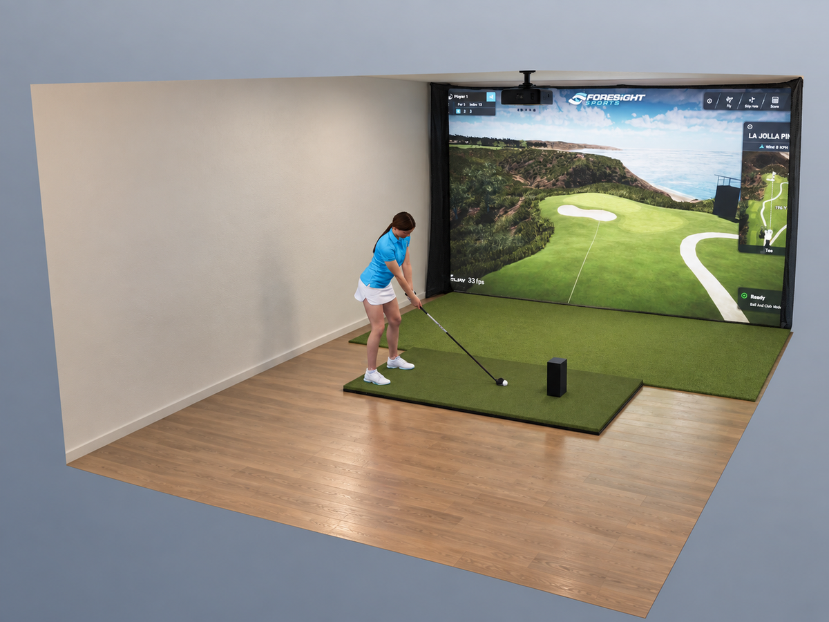 Built-In All-In-One Golf Simulator with Foresight Sports GC3 (3D render)