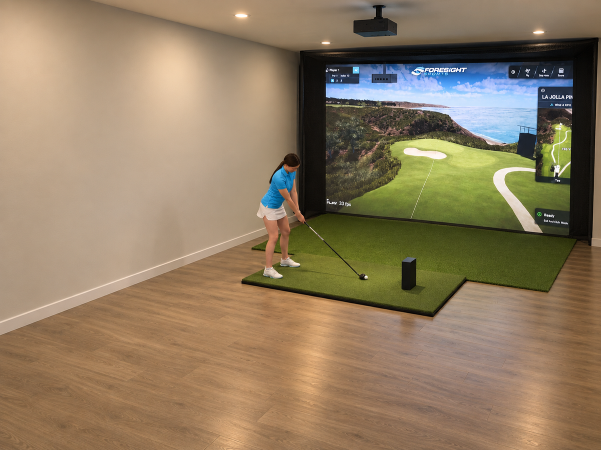 Built-In All-In-One Golf Simulator with Foresight Sports GCQuad (3D render)