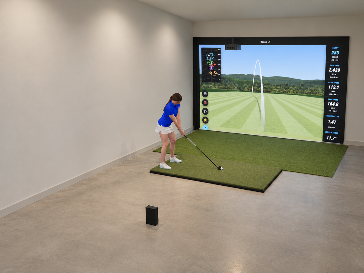 Built-In All-In-One Golf Simulator with Full Swing KIT (3D render)