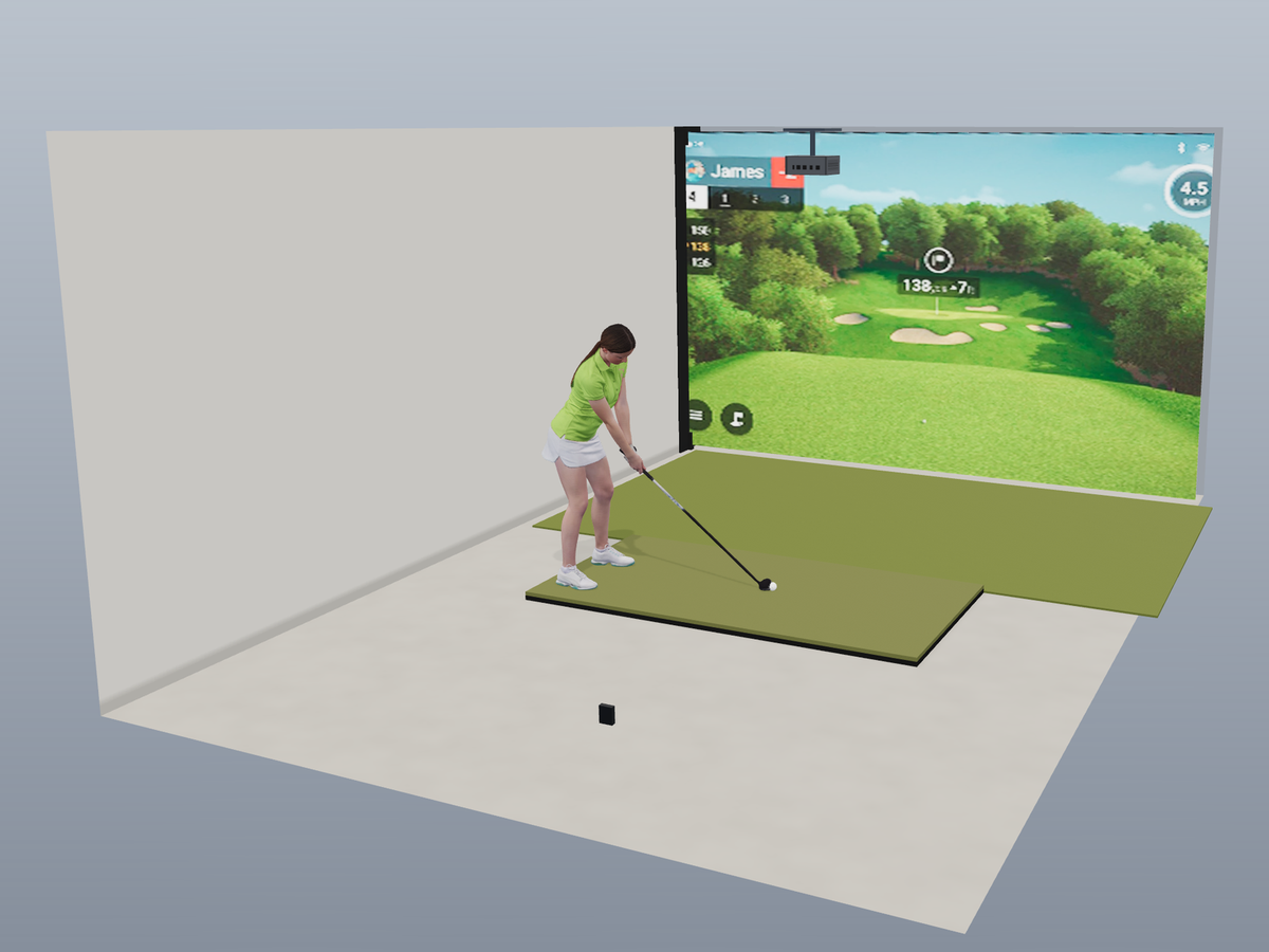 Built-In All-In-One Golf Simulator with Garmin R10 (3D render)