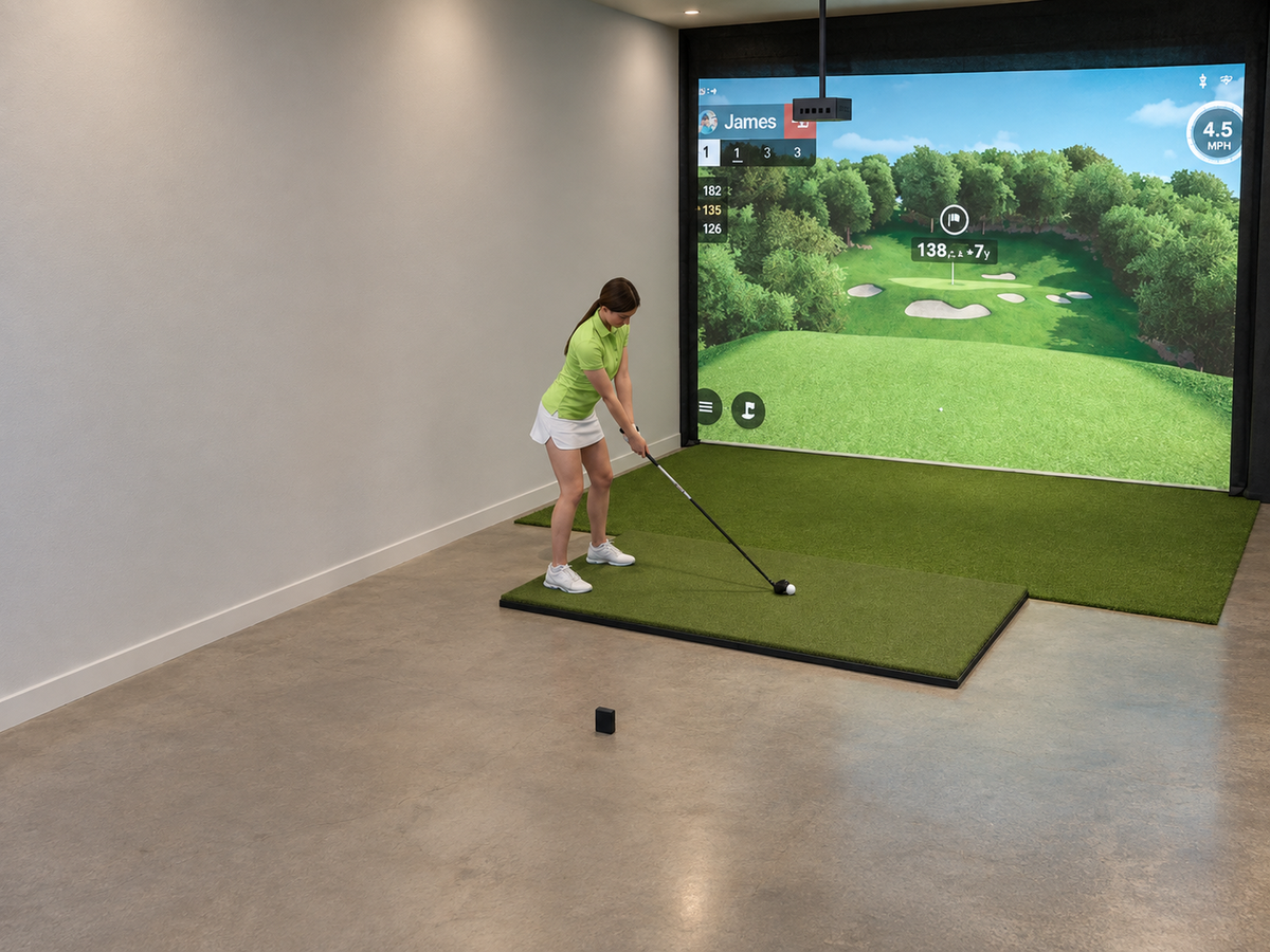 Built-In All-In-One Golf Simulator with Garmin R10 (3D render)