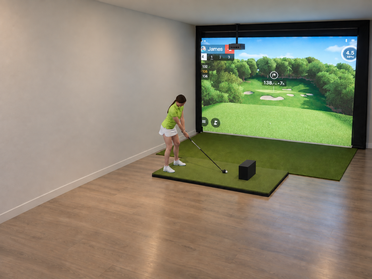 Built-In All-In-One Golf Simulator with Garmin R50 (3D render)