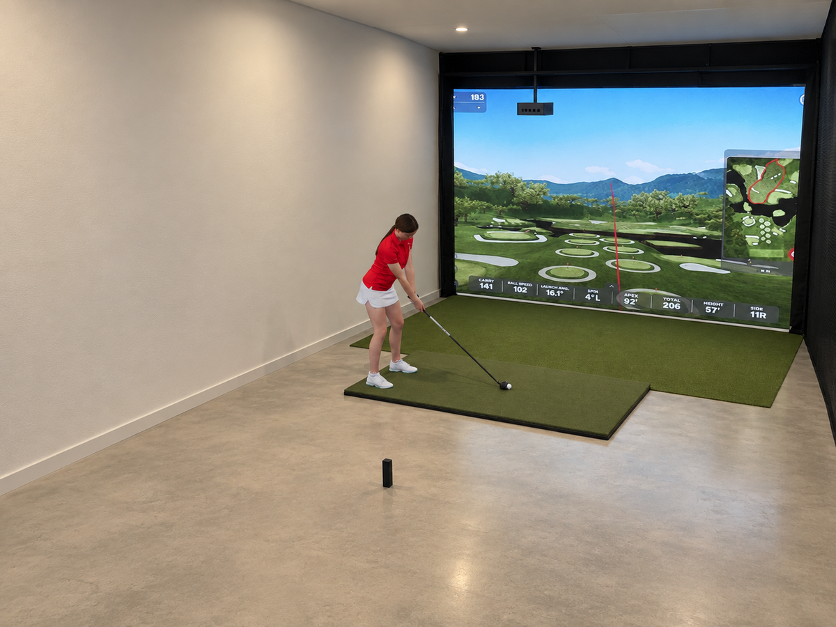 Built-In All-In-One Golf Simulator with Rapsodo MLM2PRO (3D render)
