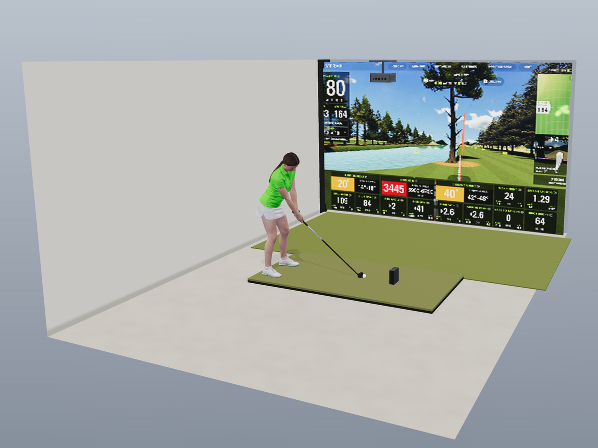 Built-In All-In-One Golf Simulator with SkyTrak ST MAX (3D render)
