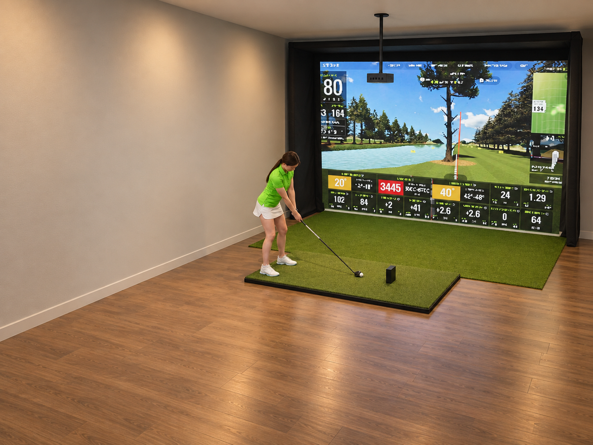 Built-In All-In-One Golf Simulator with SkyTrak ST MAX (3D render)