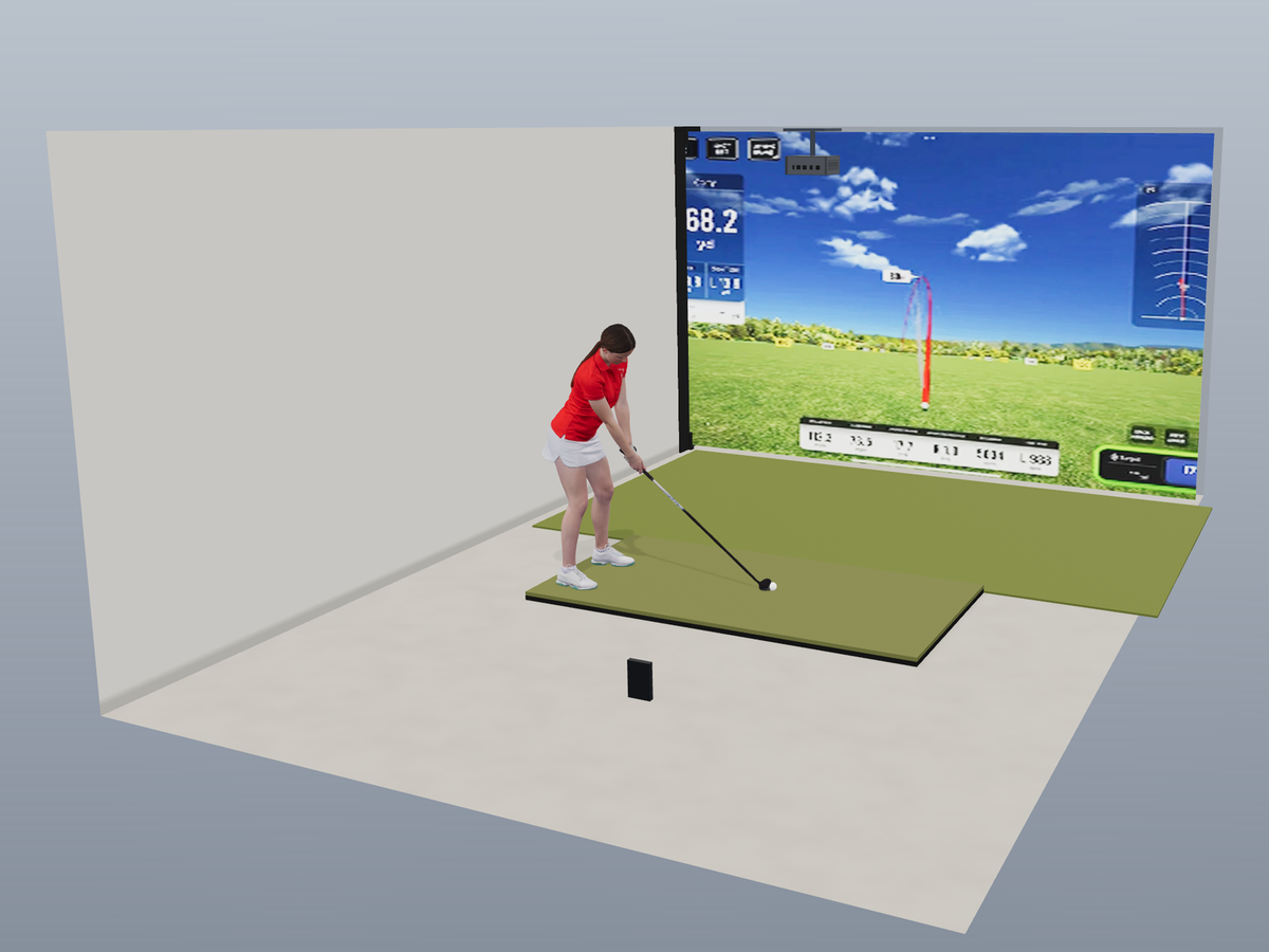 Built-In All-In-One Golf Simulator with Swing Caddie SC4 PRO (3D render)