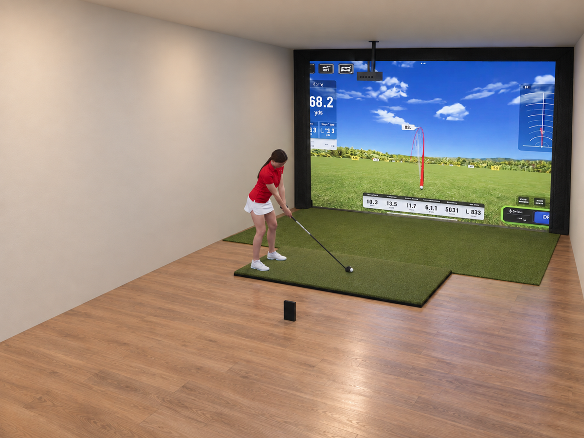 Built-In All-In-One Golf Simulator with Swing Caddie SC4 PRO (3D render)