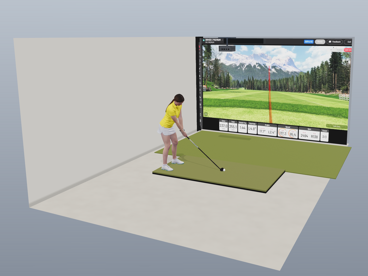 Built-In All-In-One Golf Simulator with Uneekor EYE XO2 (3D render)
