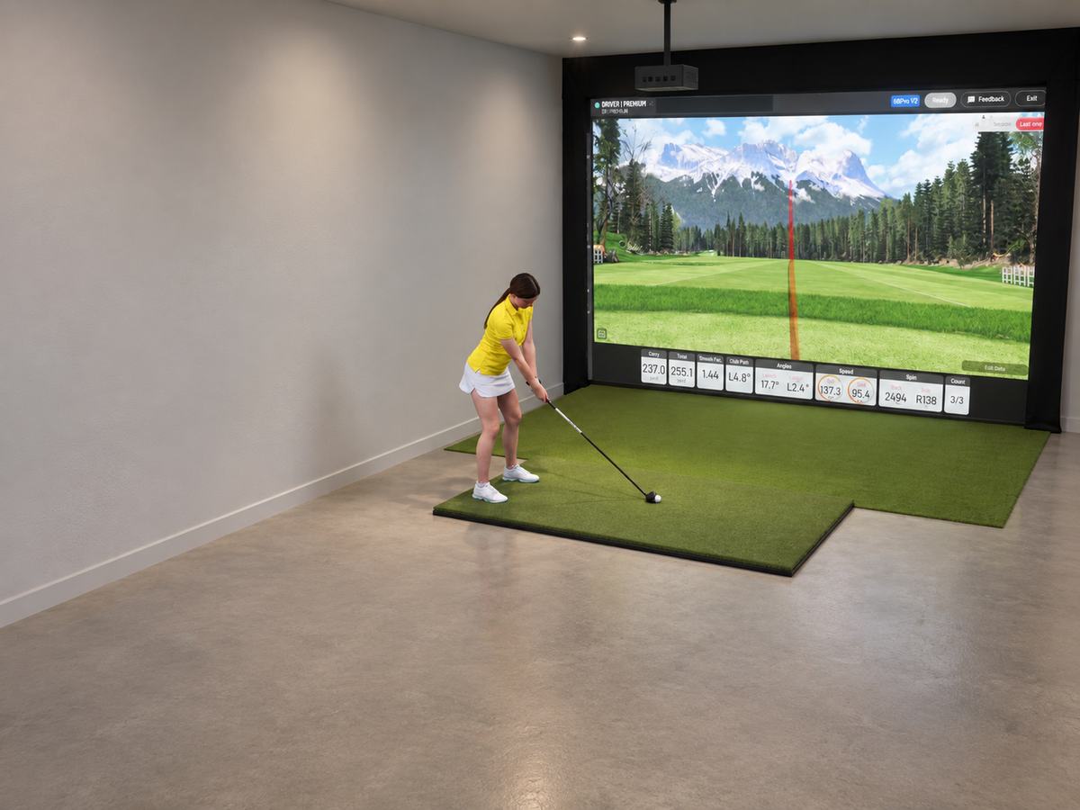 Built-In All-In-One Golf Simulator with Uneekor EYE XO2 (3D render)