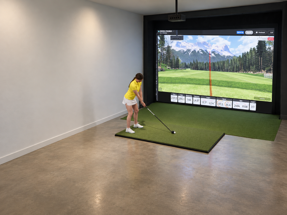 Built-In All-In-One Golf Simulator with Uneekor EYE XO (3D render)