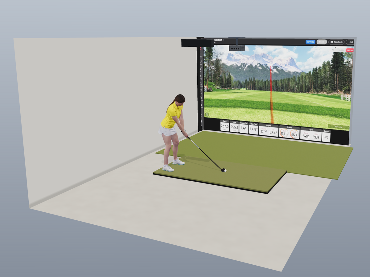 Built-In All-In-One Golf Simulator with Uneekor EYE XR (3D render)