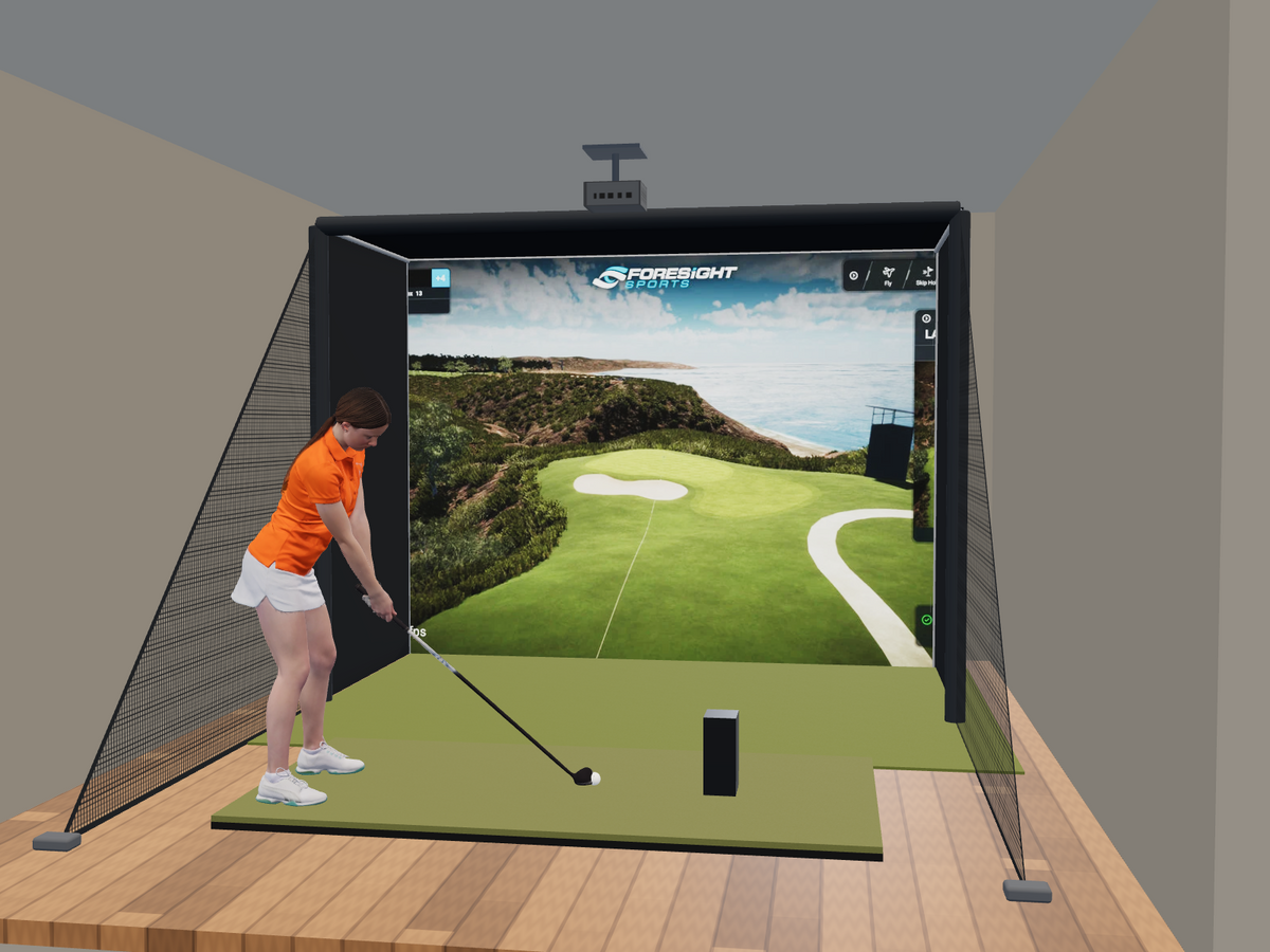 Bushnell LPi Circle B Edition All-In-One Golf Simulator, 10.5W x 8H x 5D enclosure (3D render)