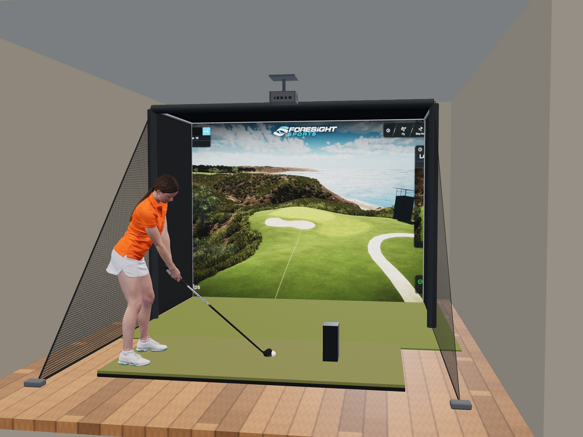 Bushnell LPi Circle B Edition All-In-One Golf Simulator, 10W x 7.7H x 5D enclosure (3D render)