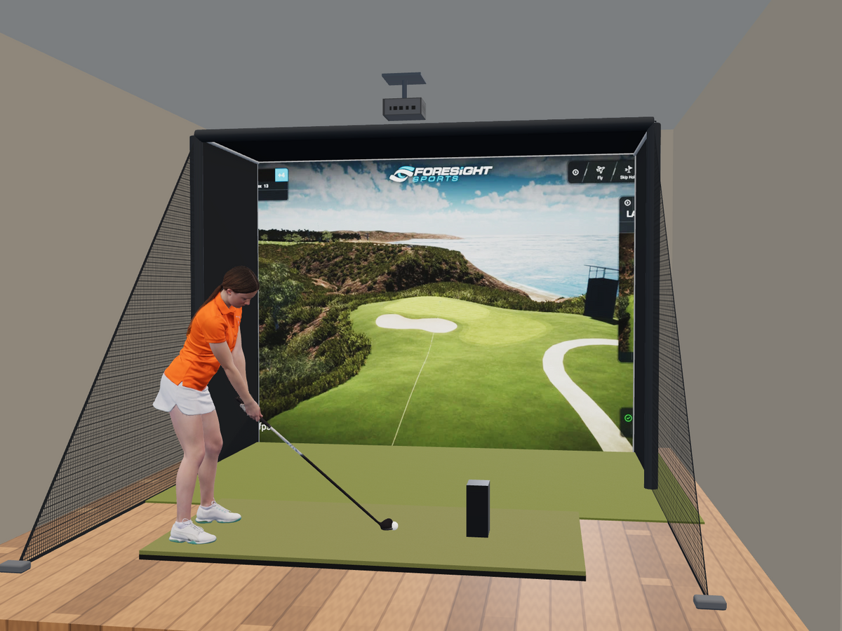 Bushnell LPi Circle B Edition All-In-One Golf Simulator, 11.5W x 8.5H x 5D enclosure (3D render)