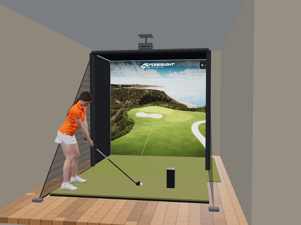 Bushnell LPi Circle B Edition All-In-One Golf Simulator, 8W x 8H x 5D enclosure (3D render)