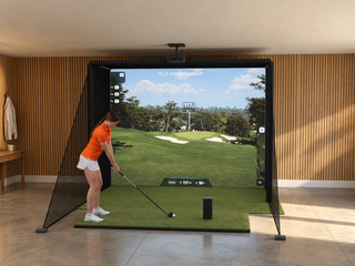 Bushnell LPi Circle B Edition DIY Enclosure Golf Simulator, default build, in a finished room