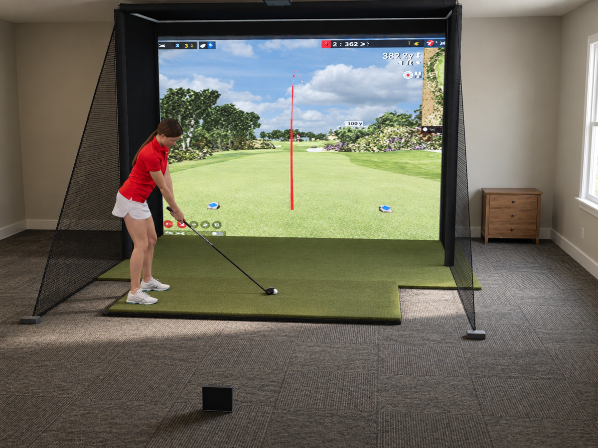 FlightScope Mevo Gen2 All-In-One Golf Simulator, 11.5W x 8.5H x 5D enclosure (3D render)