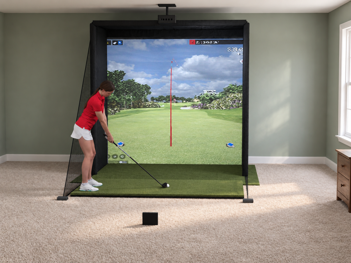 FlightScope Mevo Gen2 All-In-One Golf Simulator, 8W x 8H x 5D enclosure (3D render)