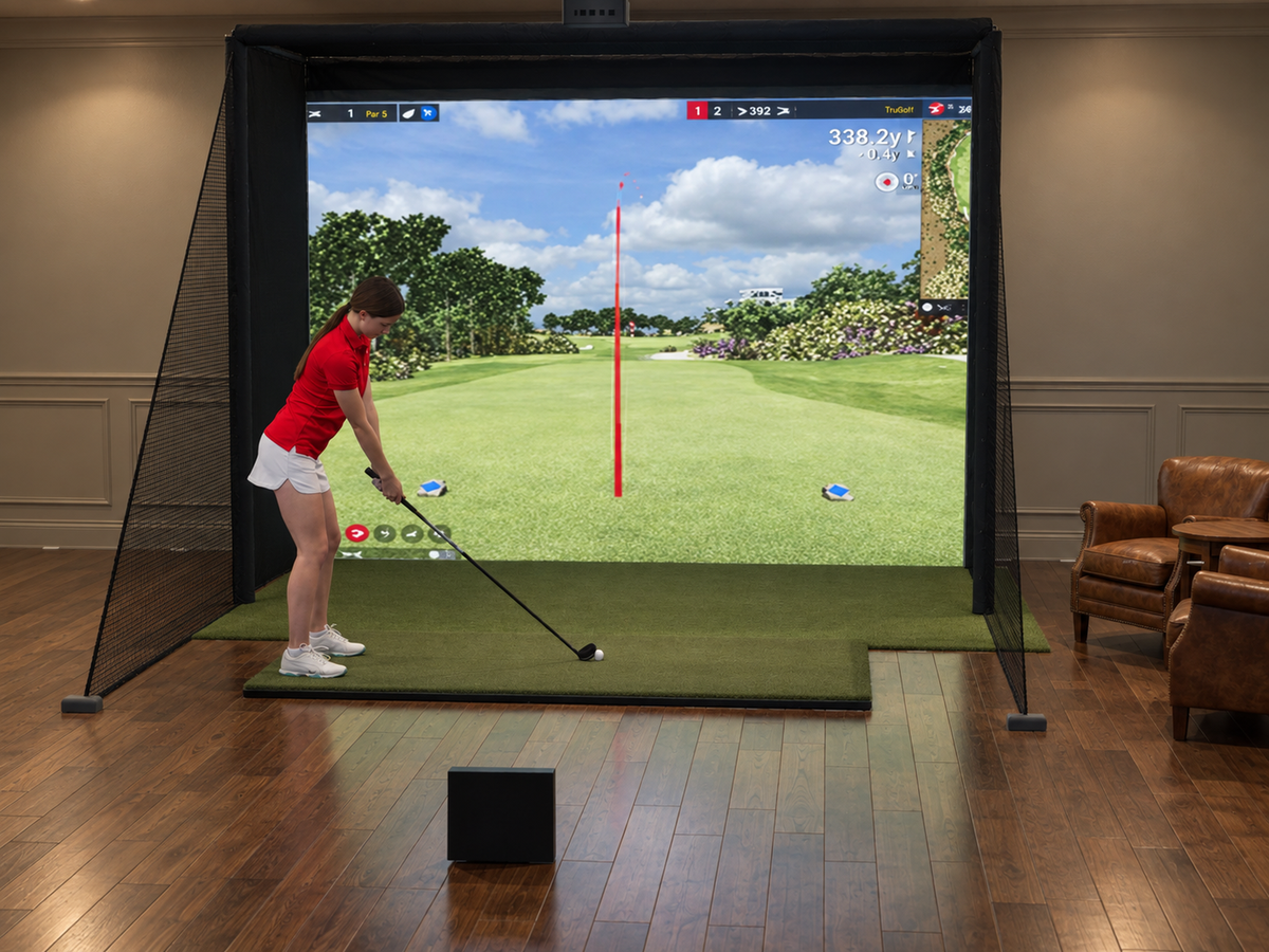 FlightScope X3C All-In-One Golf Simulator, 11.5W x 8.5H x 5D enclosure (3D render)