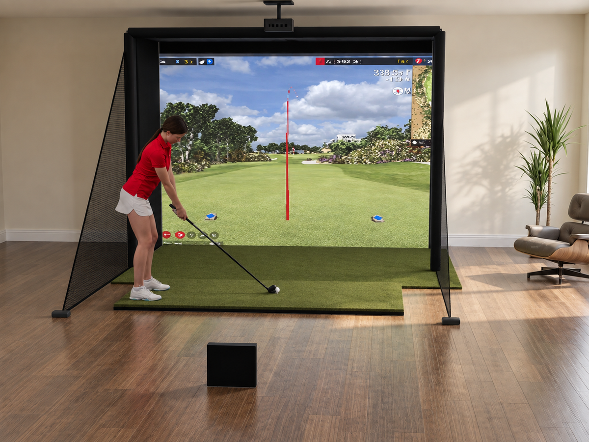 FlightScope X3C All-In-One Golf Simulator installed in a finished room