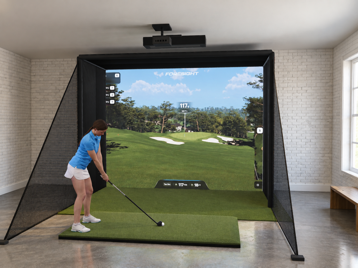 Foresight Sports Falcon All-In-One Golf Simulator, 12W x 9H x 5D enclosure (3D render)