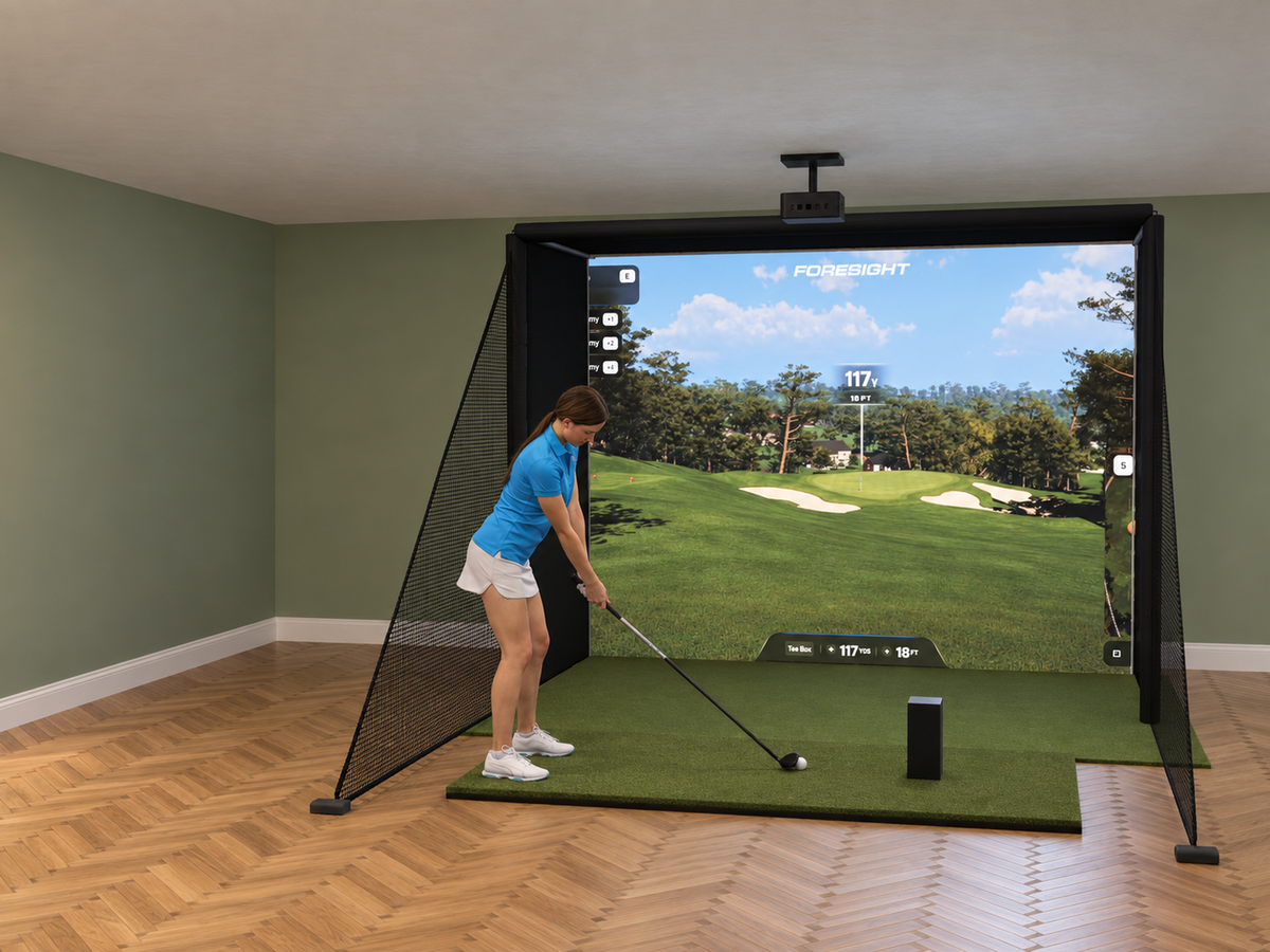 Foresight Sports GC3 All-In-One Golf Simulator, 10W x 7.7H x 5D enclosure (3D render)