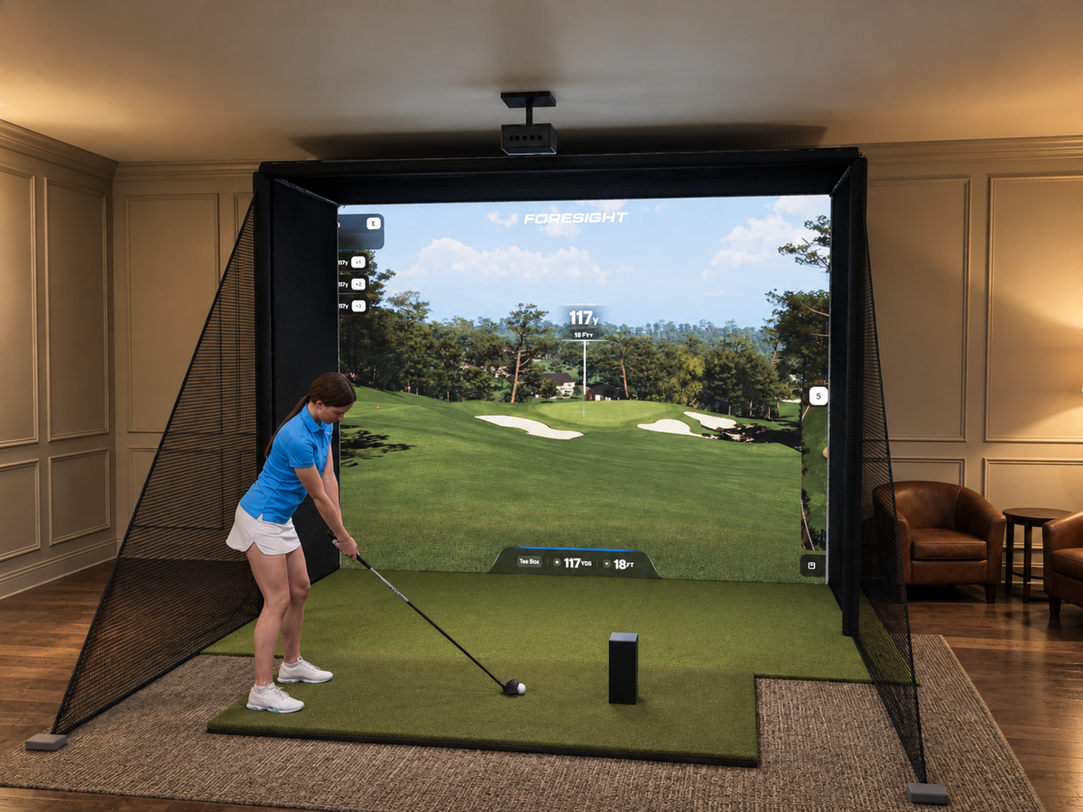 Foresight Sports GC3 All-In-One Golf Simulator, 12W x 9H x 5D enclosure (3D render)
