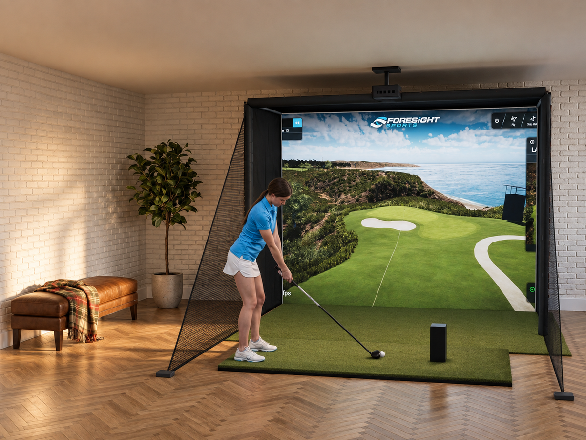 Foresight Sports GC3 All-In-One Golf Simulator installed in a finished room