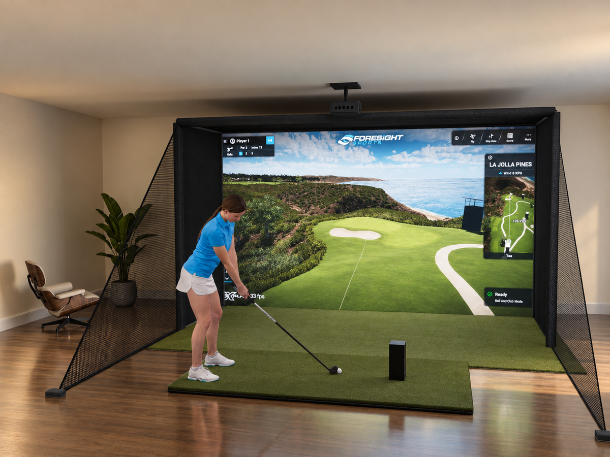 Foresight Sports GC3S DIY Enclosure Golf Simulator, 13W x 7.7H x 5D enclosure (3D render)