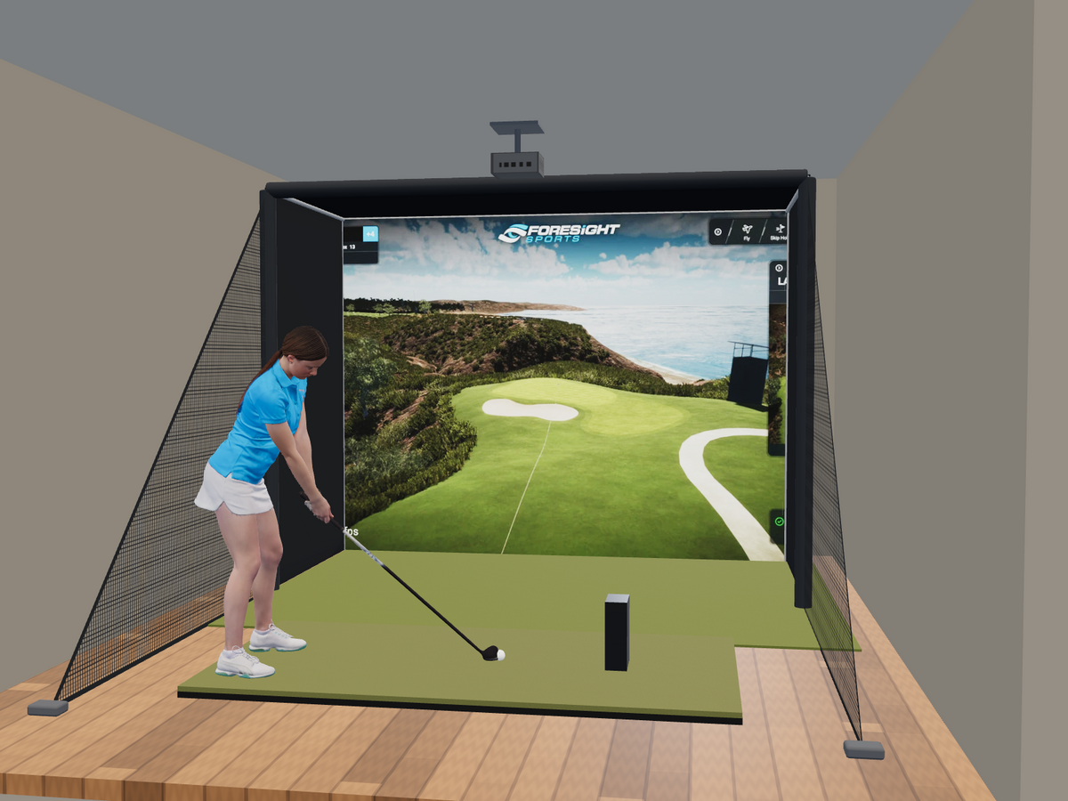 Foresight Sports GCQuad All-In-One Golf Simulator, 10.5W x 8H x 5D enclosure (3D render)