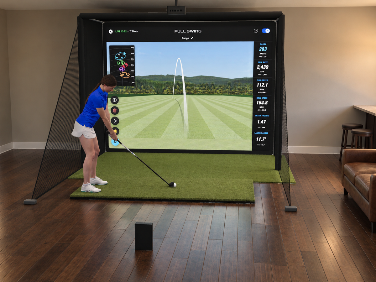 Full Swing KIT All-In-One Golf Simulator, 10.5W x 8H x 5D enclosure (3D render)