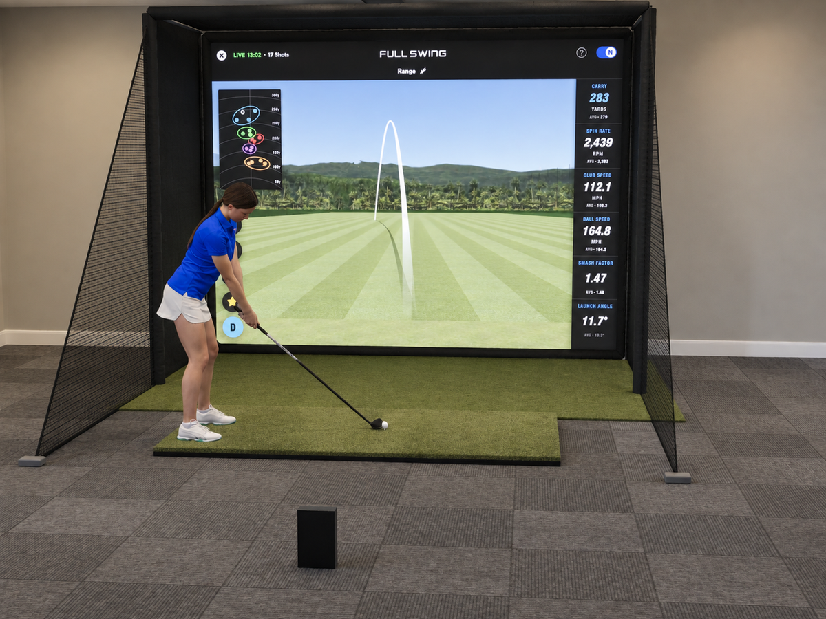 Full Swing KIT All-In-One Golf Simulator, 12W x 9H x 5D enclosure (3D render)
