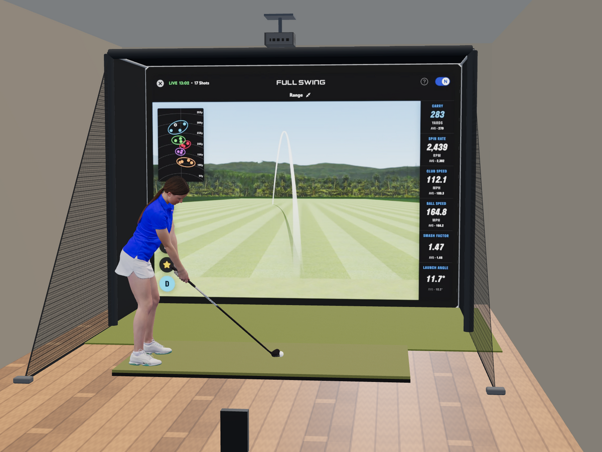 Full Swing KIT All-In-One Golf Simulator, 12W x 9H x 5D enclosure (3D render)