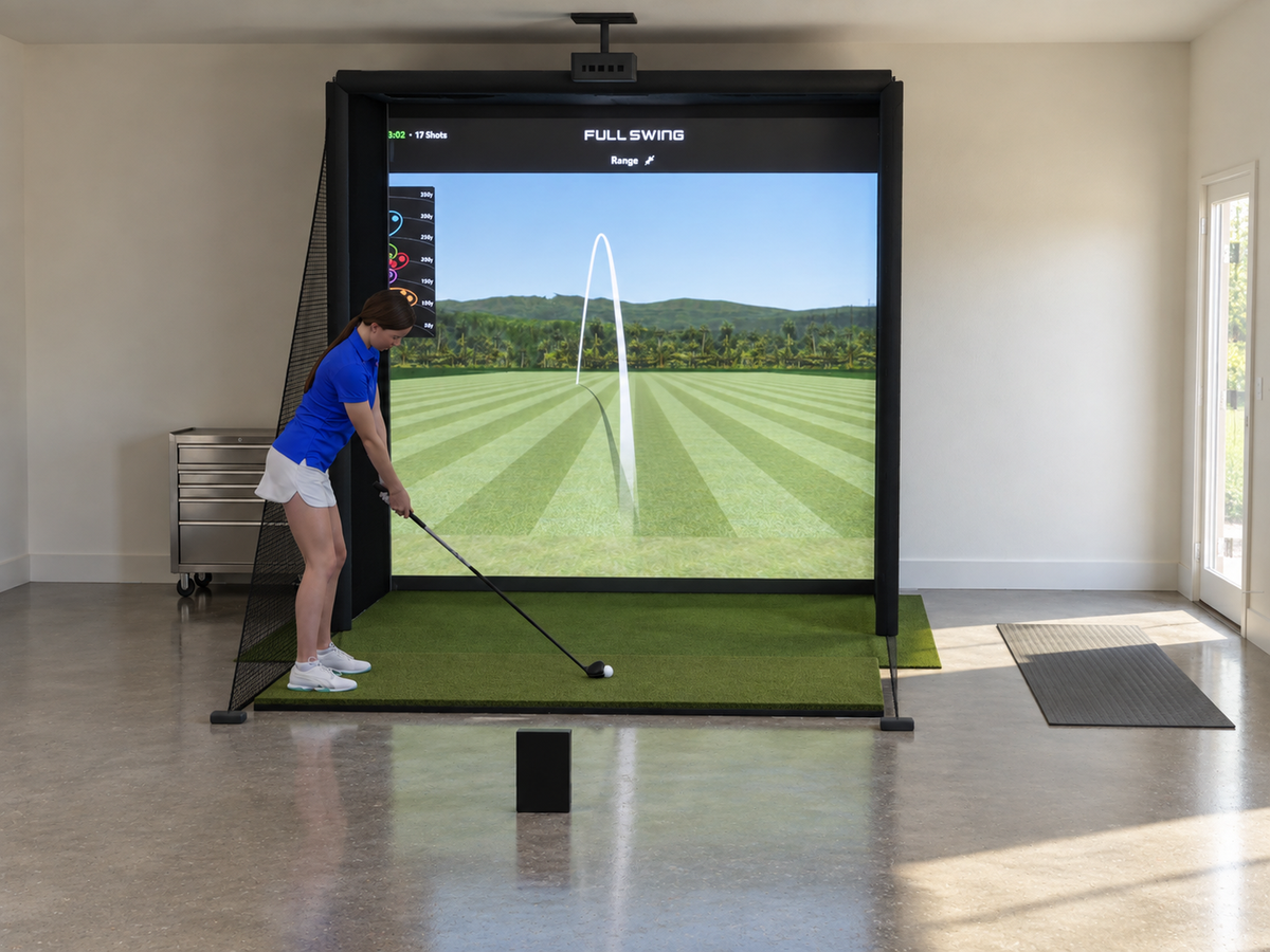 Full Swing KIT All-In-One Golf Simulator, 8W x 8H x 5D enclosure (3D render)