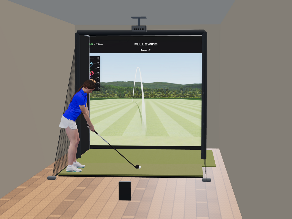 Full Swing KIT All-In-One Golf Simulator, 8W x 8H x 5D enclosure (3D render)
